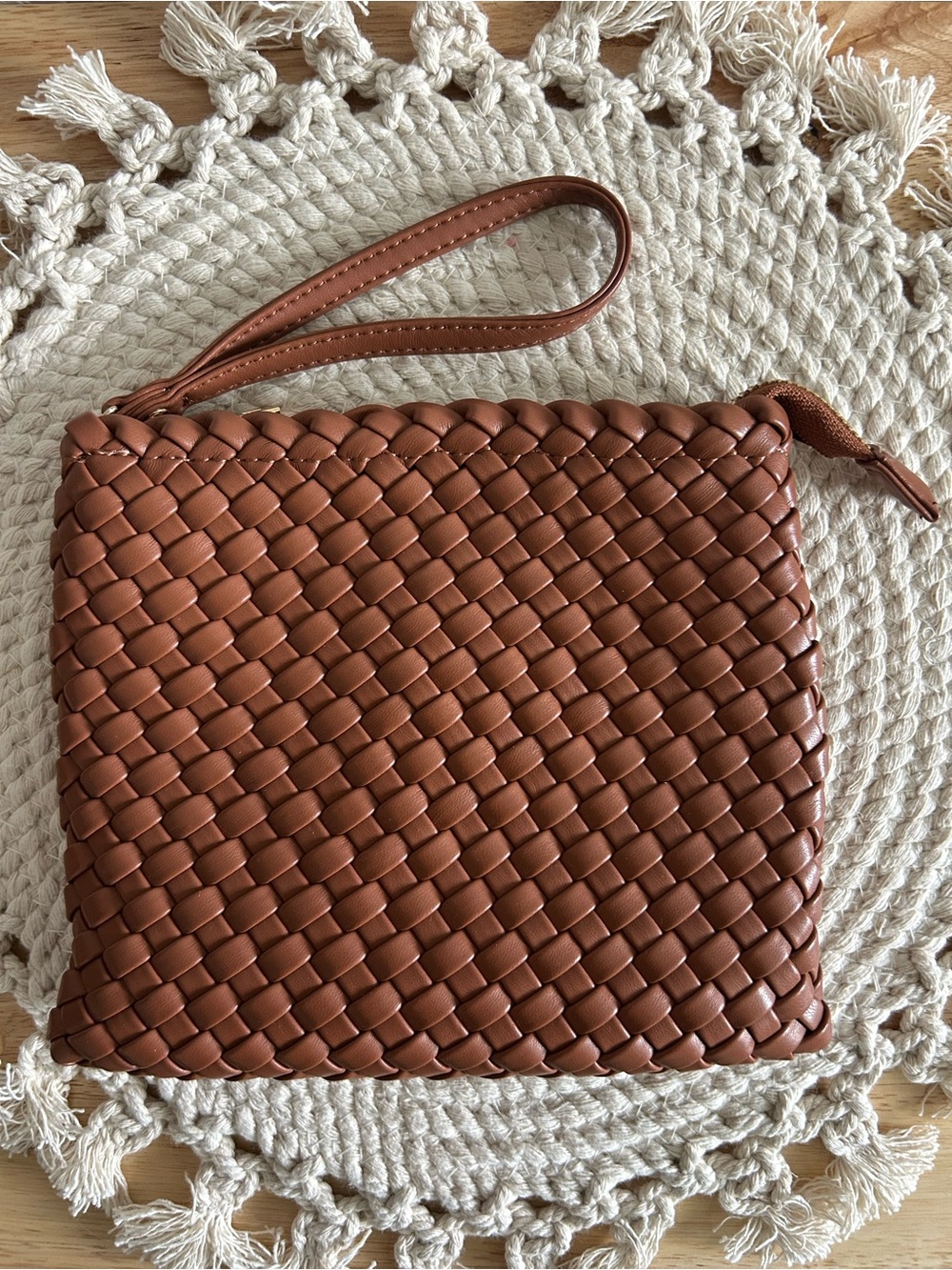 Rachel Zoe Chocolate Brown Woven Leather Hobo Slouchy Shoulder Bag Wristlet Set - Picture 9 of 12